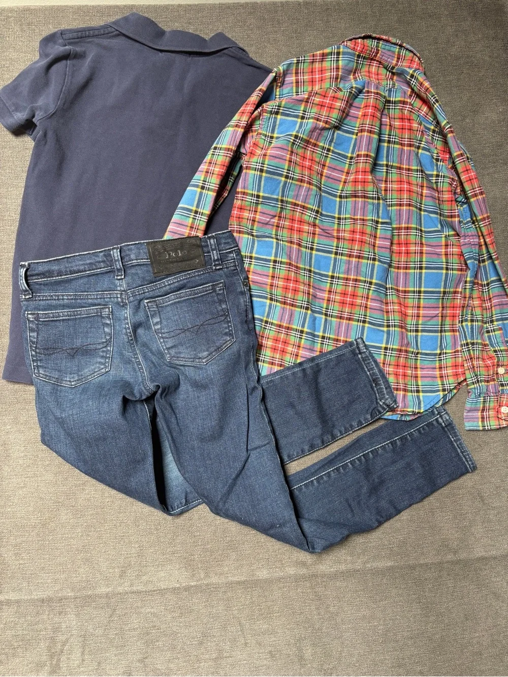 Ralph Lauren Boys Size 7 Outfit Bundle Plaid Shirt Polo & Varick Jeans